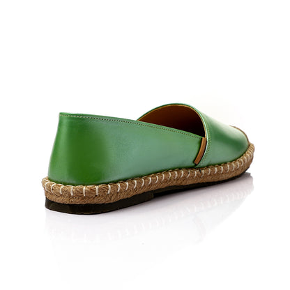 Trendy Genuine Leather Espadrilles With Straw Round Toe