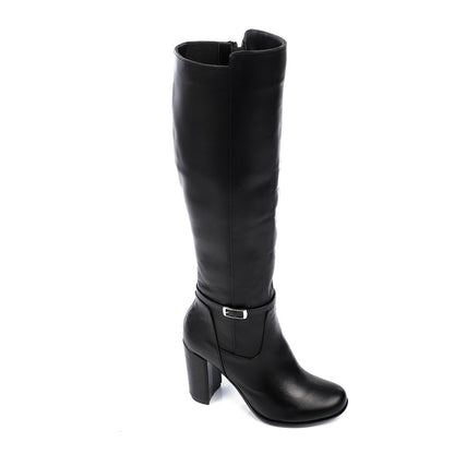 Decorative Buckle Side Zipper Heeled Knee High Boots