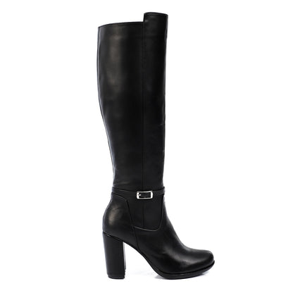 Decorative Buckle Side Zipper Heeled Knee High Boots