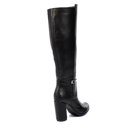 Decorative Buckle Side Zipper Heeled Knee High Boots