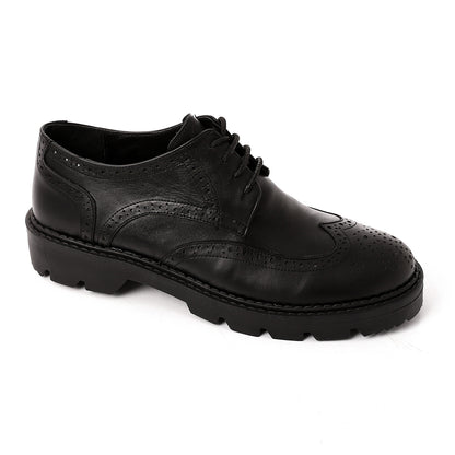 Leather Lace Up Black Platform Shoes Genuine Leather