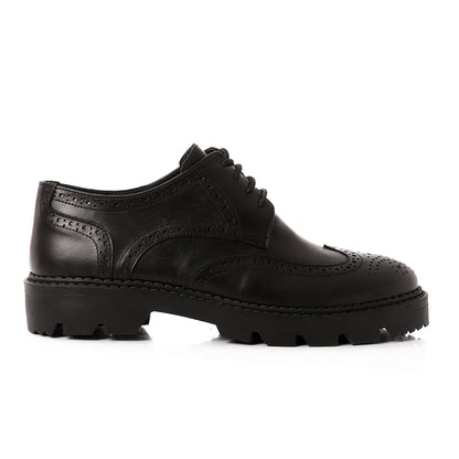 Leather Lace Up Black Platform Shoes Genuine Leather