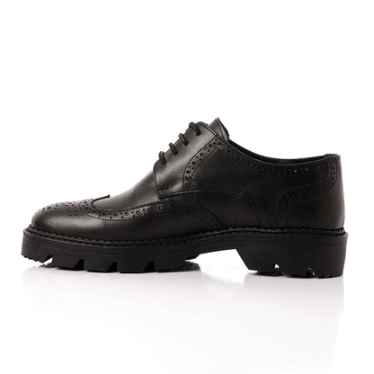 Leather Lace Up Black Platform Shoes Genuine Leather