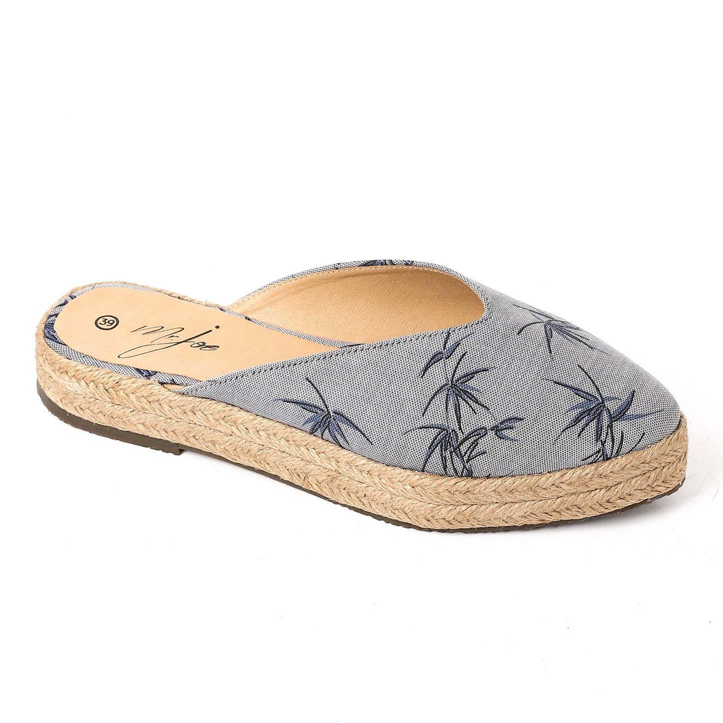 Pointed Toecap Straw Cornflower Blue Mules