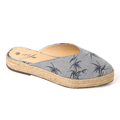 Pointed Toecap Straw Cornflower Blue Mules