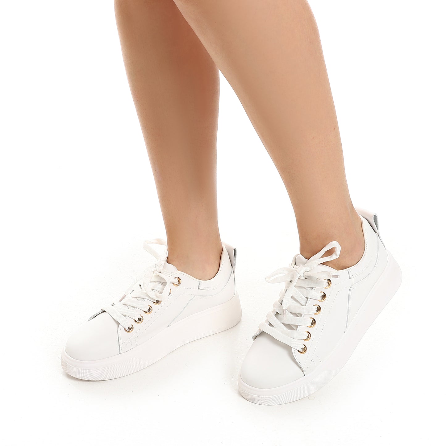 Plain Lace Up Genuine Leather Platform Sneakers