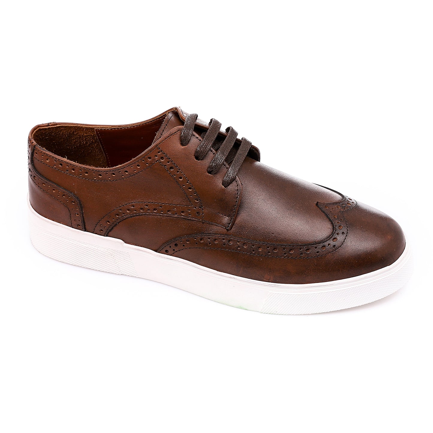 Faux Leather Lace-Up Brogue Sneakers – Brown
