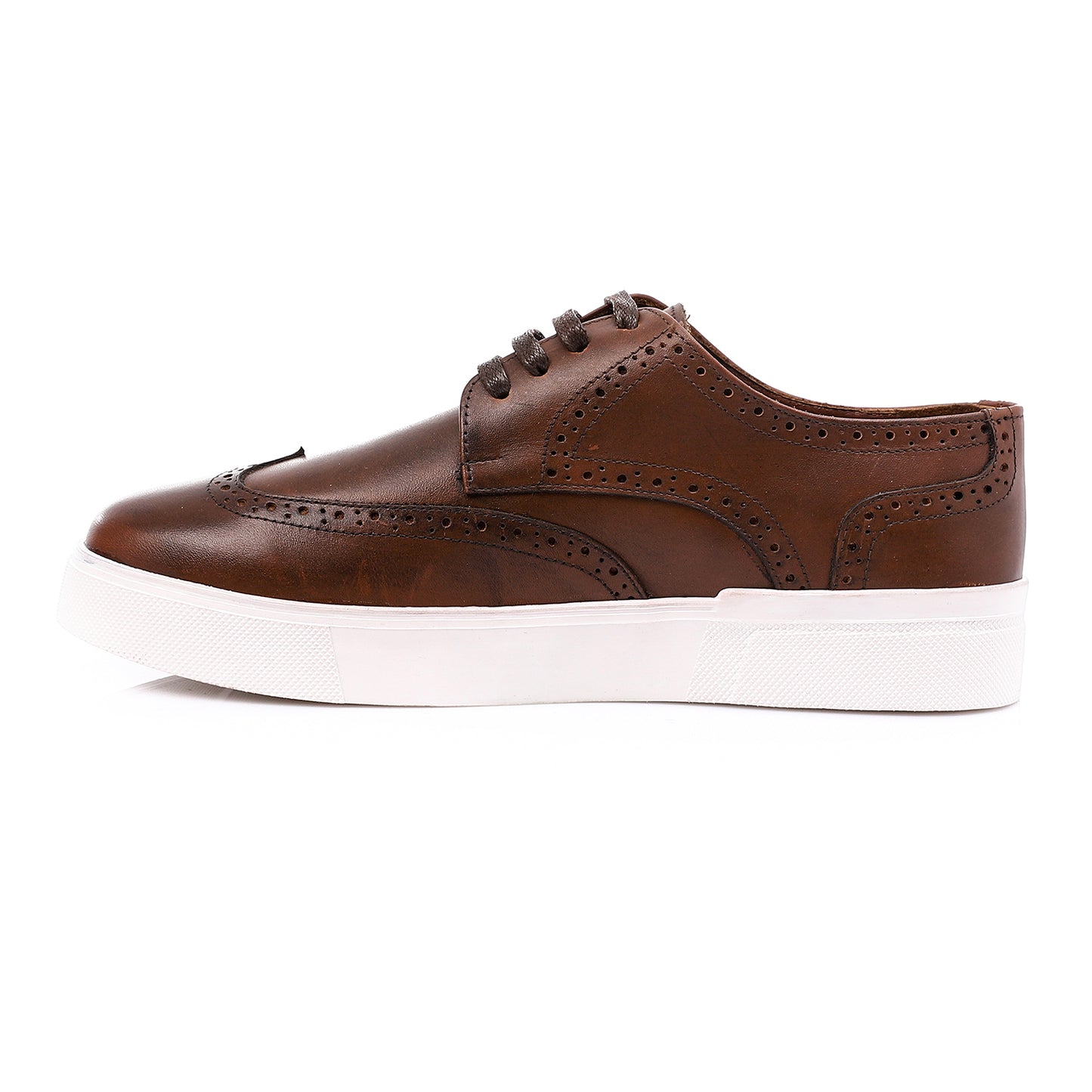 Faux Leather Lace-Up Brogue Sneakers – Brown