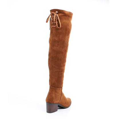 Velvet Heeled Half Boot With Adjustable Drawstrings