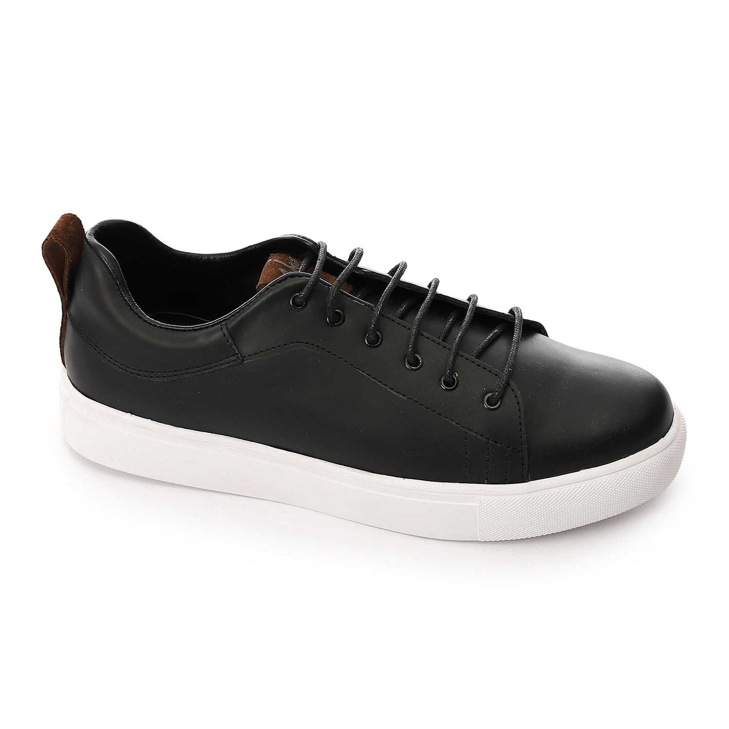 Genuine Leather Lace-Up Flat Sneakers – Black