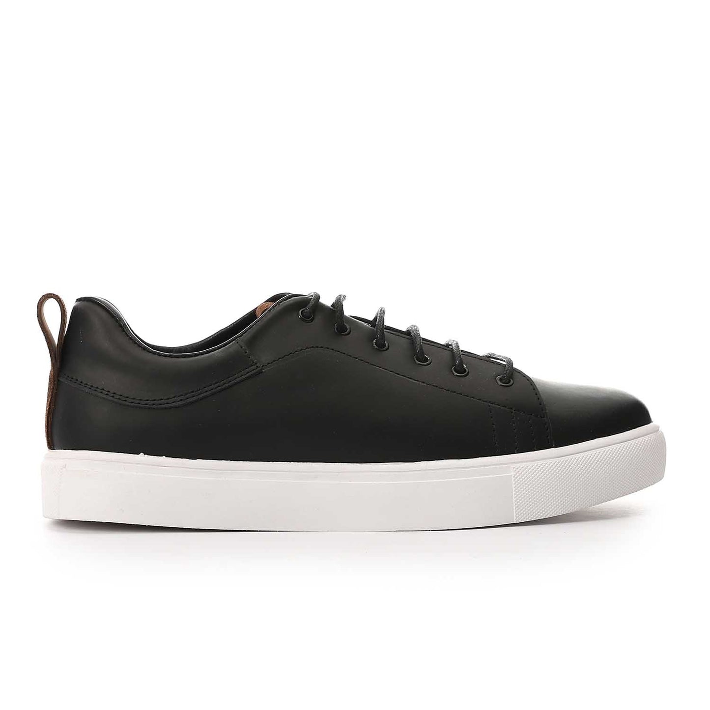 Genuine Leather Lace-Up Flat Sneakers – Black
