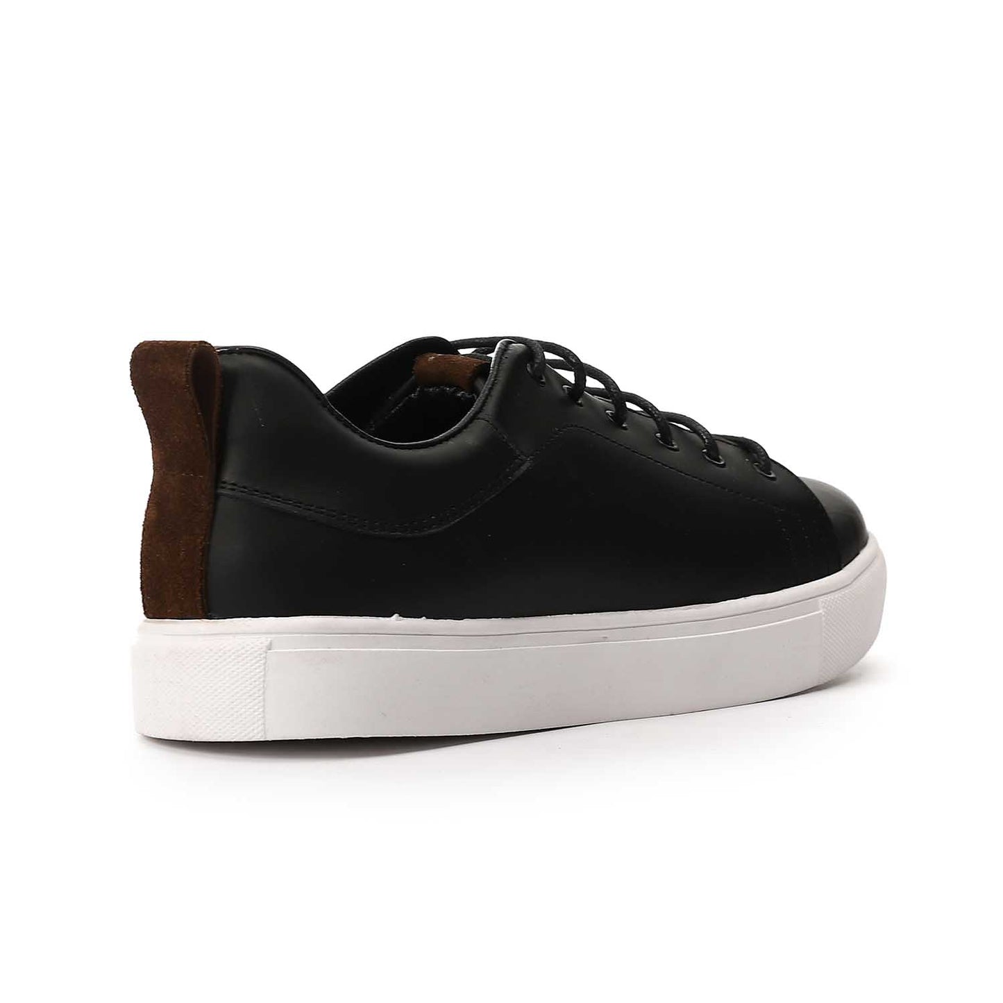 Genuine Leather Lace-Up Flat Sneakers – Black