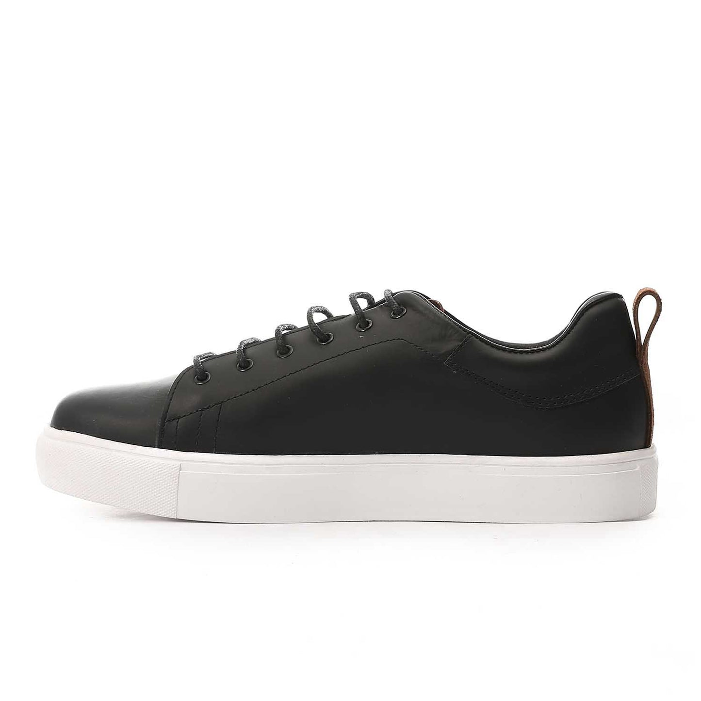 Genuine Leather Lace-Up Flat Sneakers – Black