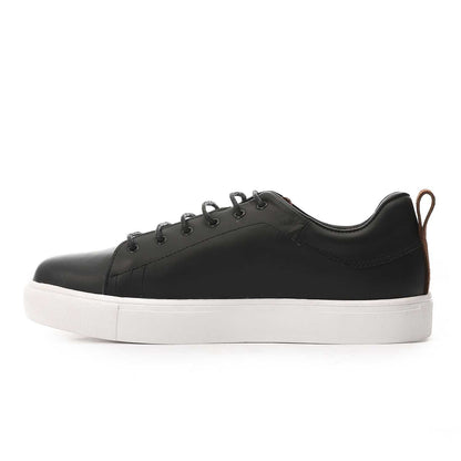 Genuine Leather Lace-Up Flat Sneakers – Black