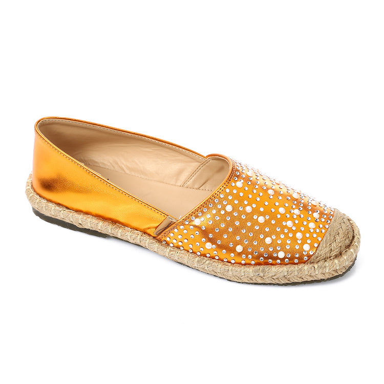 Faux Leather Embellished Slip-On Espadrilles – Orange