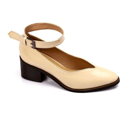 Oval Toe Cap Buckle Closure Mid Heels Pumps