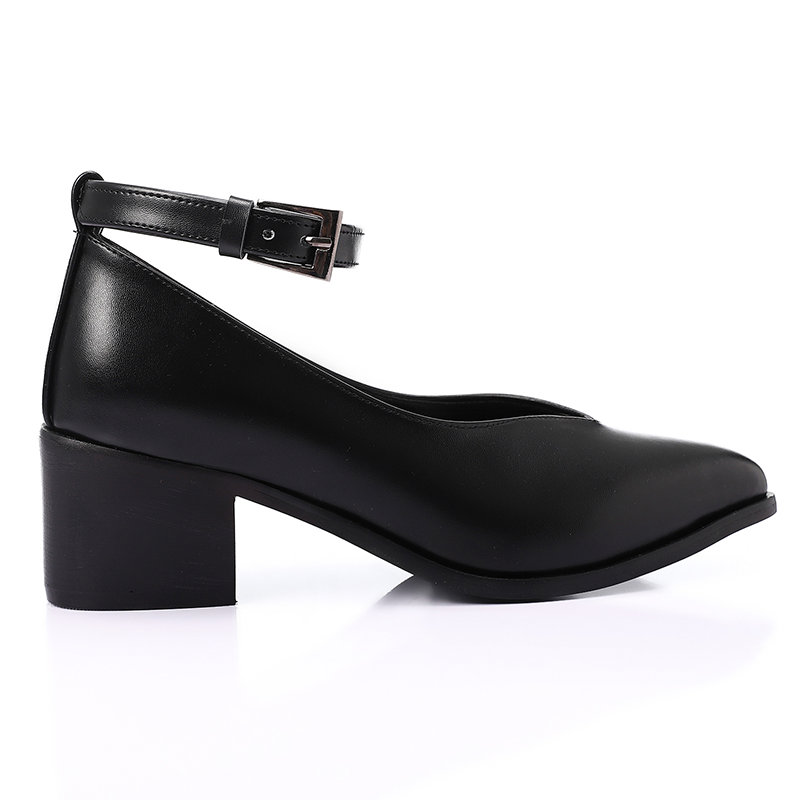 Oval Toe Cap Buckle Closure Mid Heels Pumps