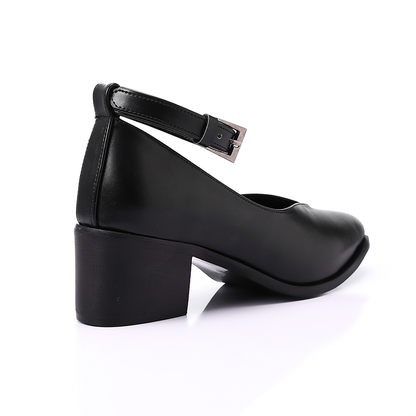 Oval Toe Cap Buckle Closure Mid Heels Pumps