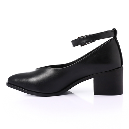 Oval Toe Cap Buckle Closure Mid Heels Pumps