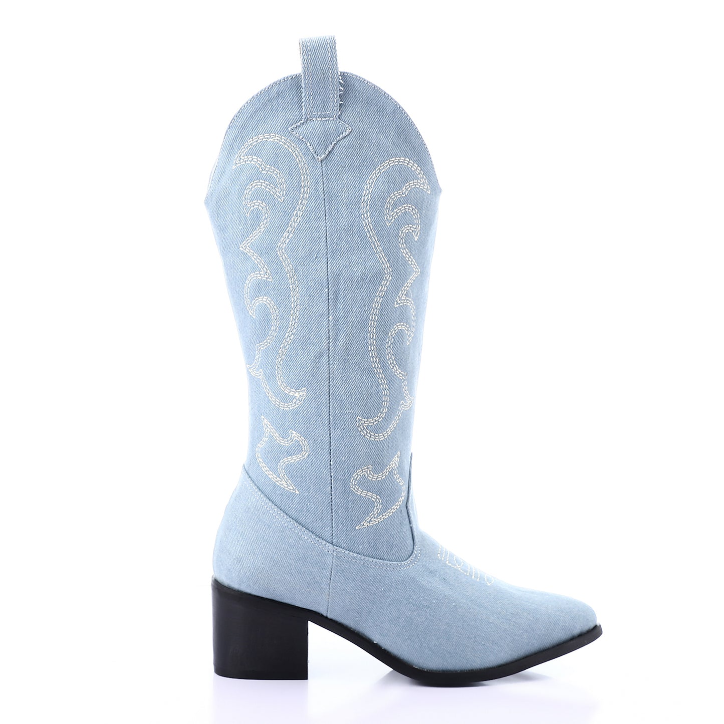 Embroidered Denim Pointed Cowboy Boots