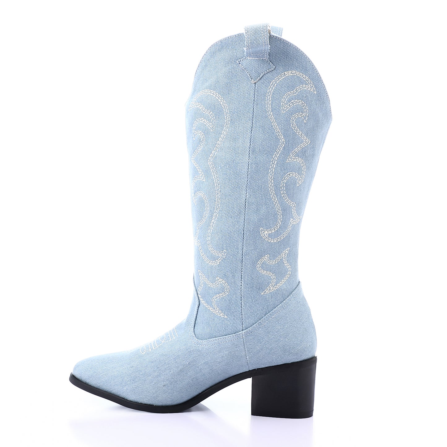 Embroidered Denim Pointed Cowboy Boots