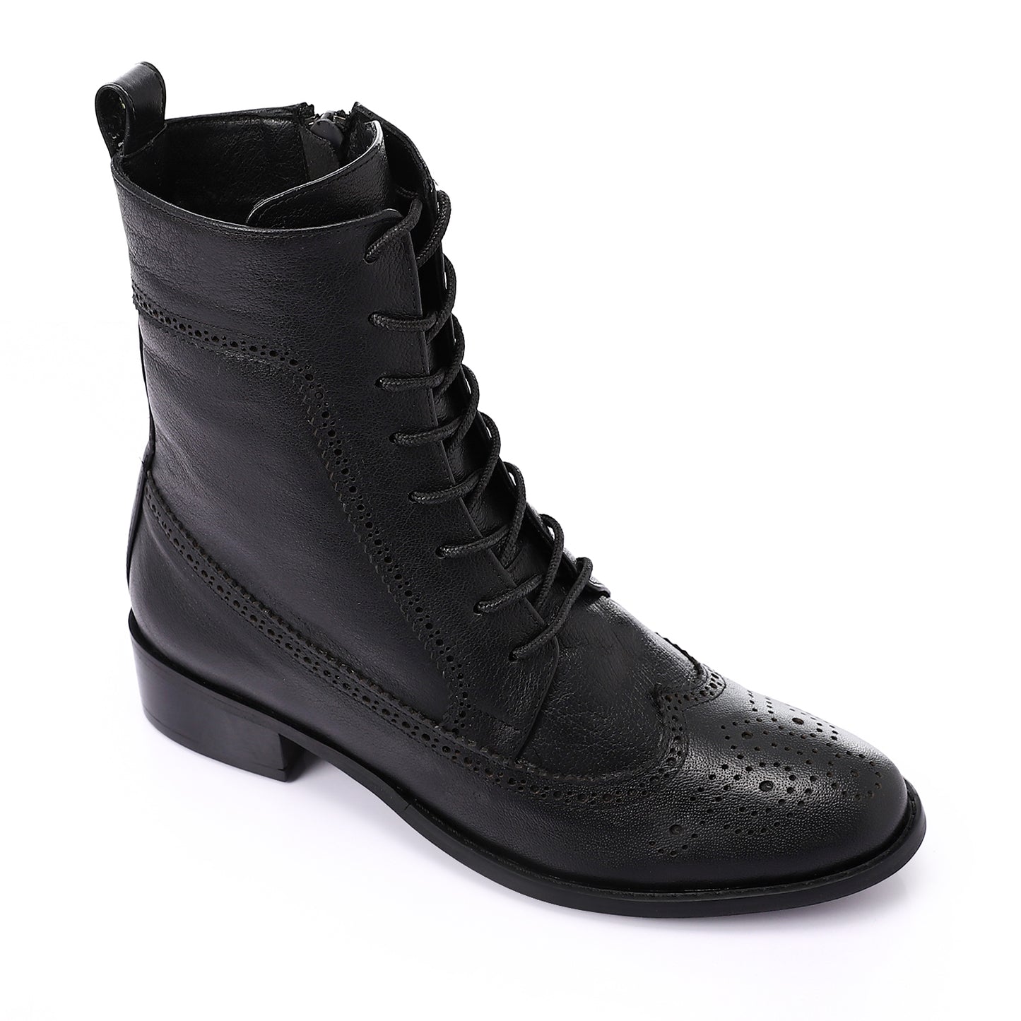 Perforated Pattern Lace Up Half Boots