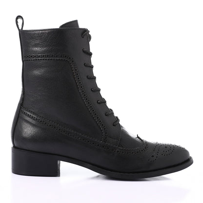 Perforated Pattern Lace Up Half Boots