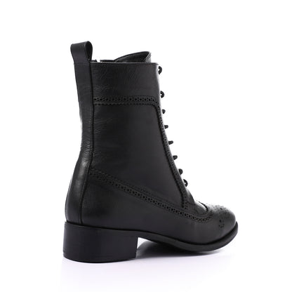 Perforated Pattern Lace Up Half Boots