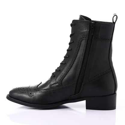 Perforated Pattern Lace Up Half Boots