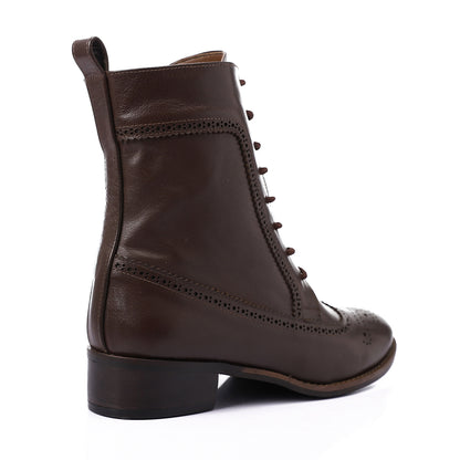 Perforated Pattern Lace Up Half Boots