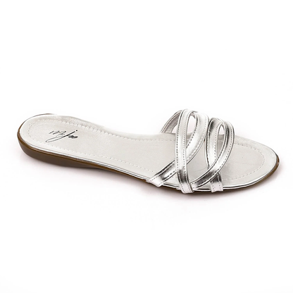 Cress Cross Strip Flat Metallic Slippers