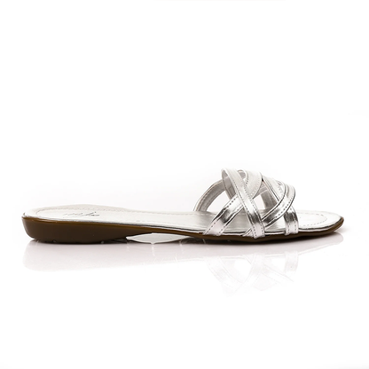 Cress Cross Strip Flat Metallic Slippers