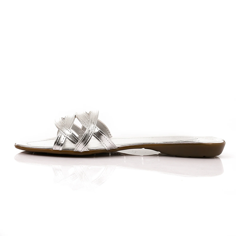 Cress Cross Strip Flat Metallic Slippers