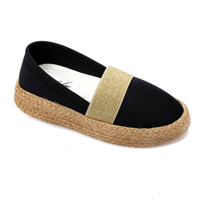 Elastic Glittery Gold Lace Detail Espadrilles