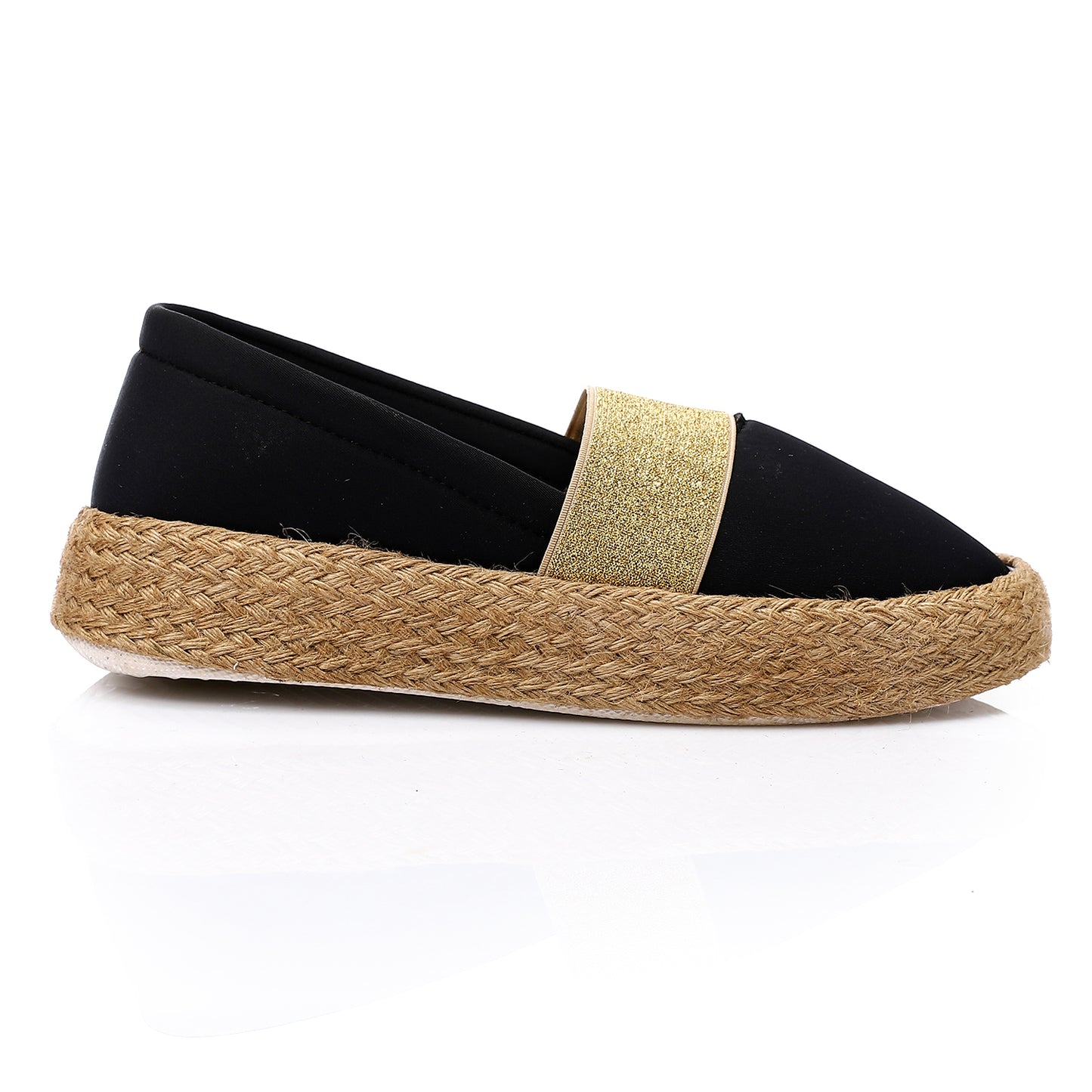 Elastic Glittery Gold Lace Detail Espadrilles