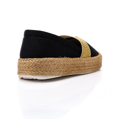 Elastic Glittery Gold Lace Detail Espadrilles