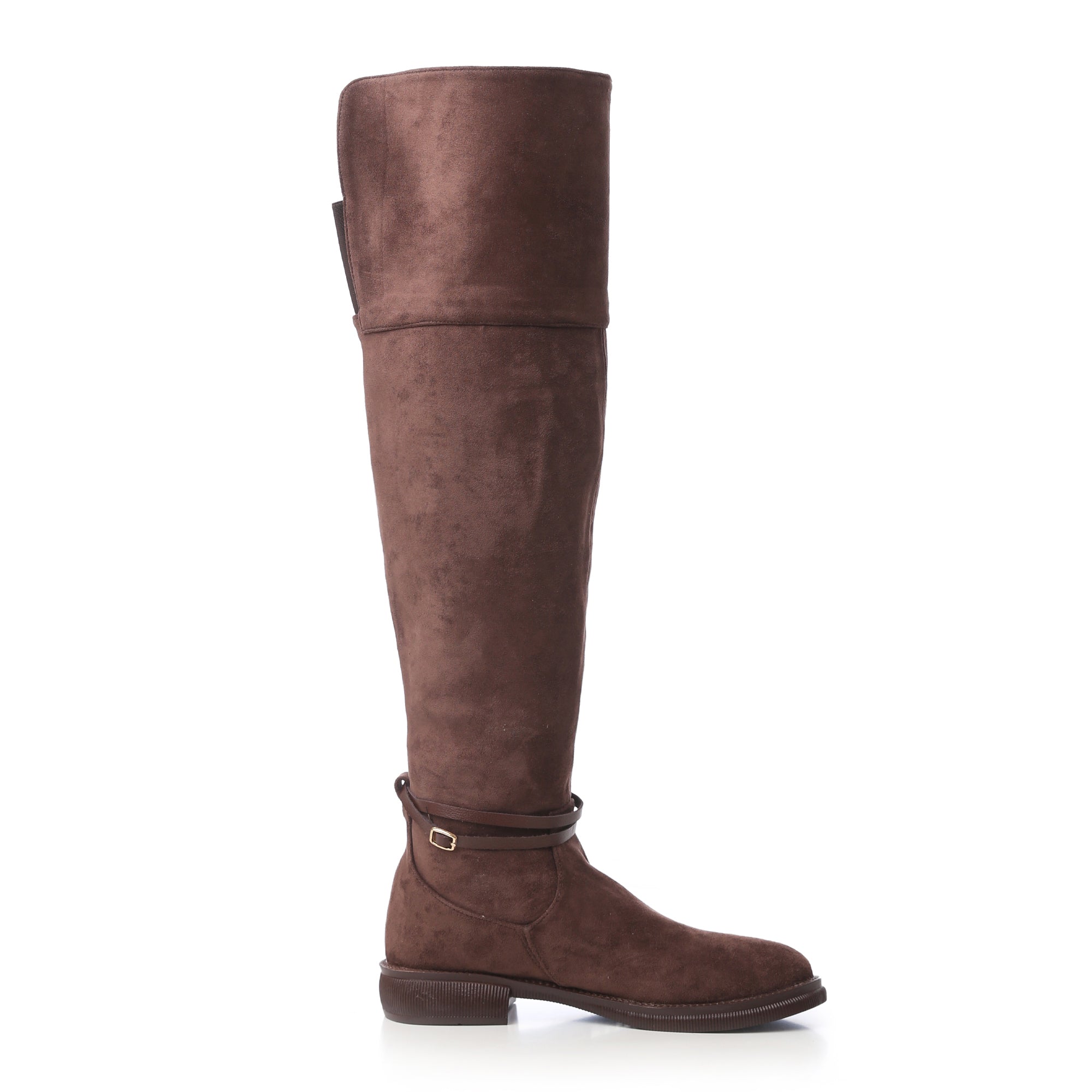 Faux Suede Over-the-Knee Boots - Brown