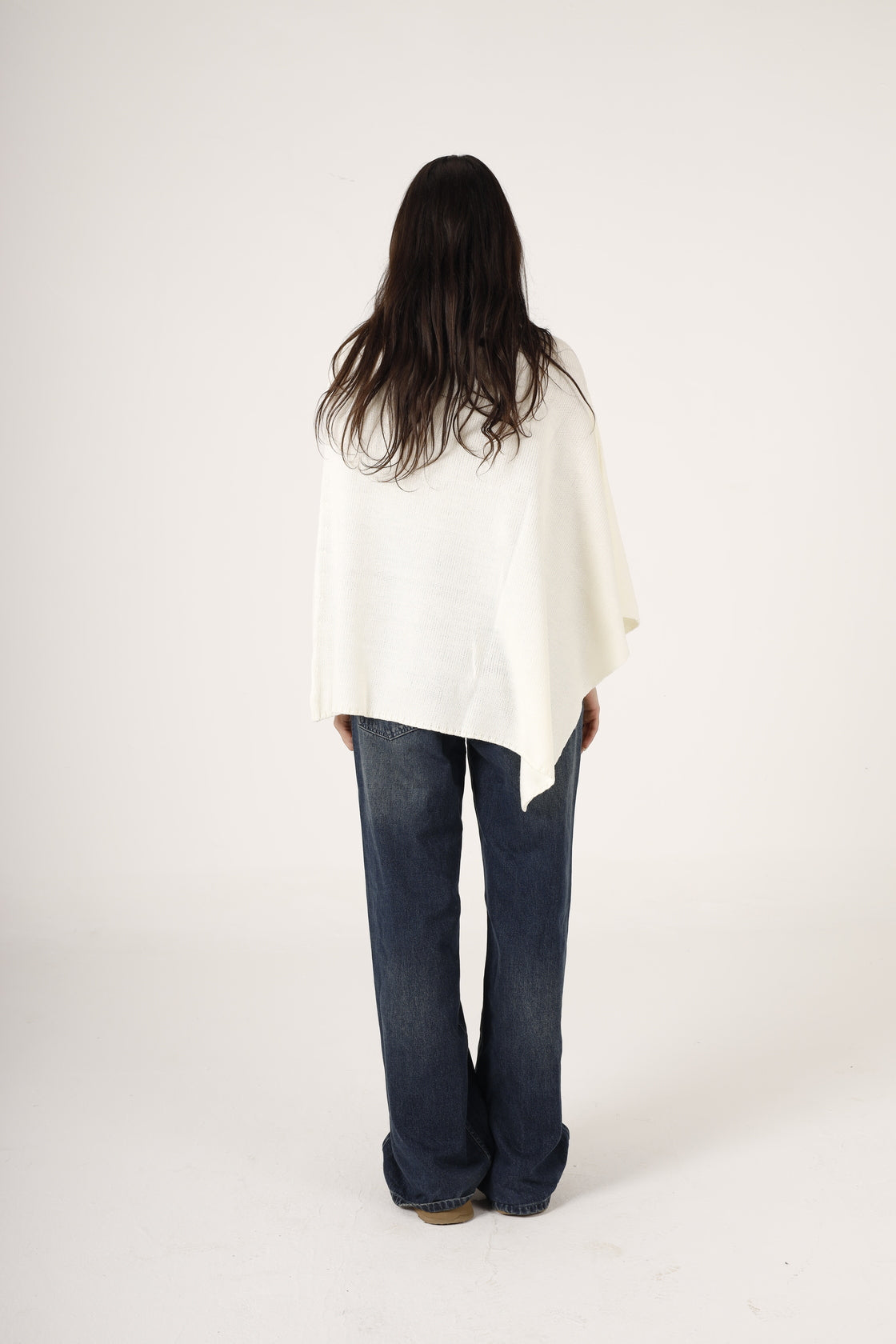 Crew Neck Asymmetrical Wool Poncho