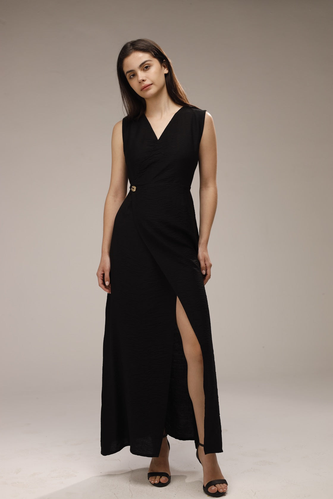 Linen Sleeveless Maxi Dress - Black