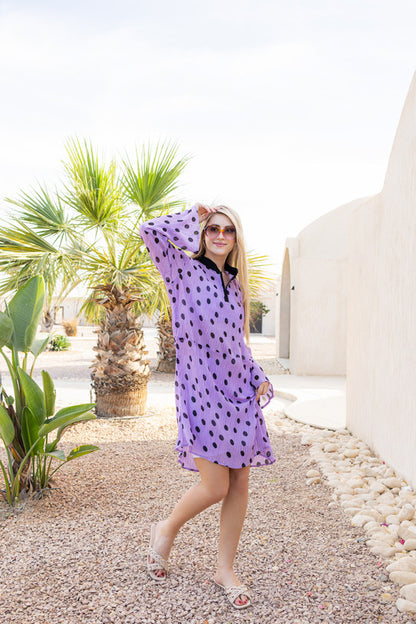 Chiffon Polka Dot Dress - Purple