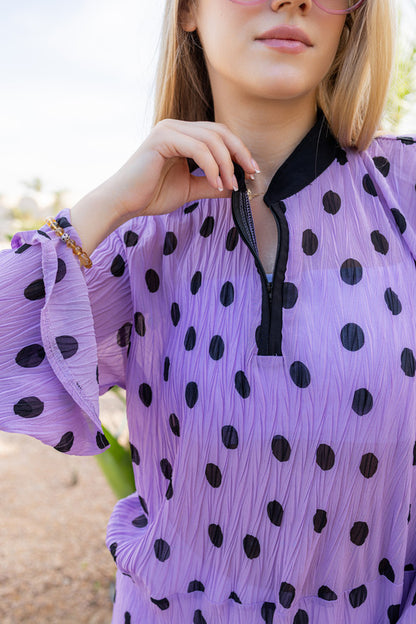 Chiffon Polka Dot Dress - Purple