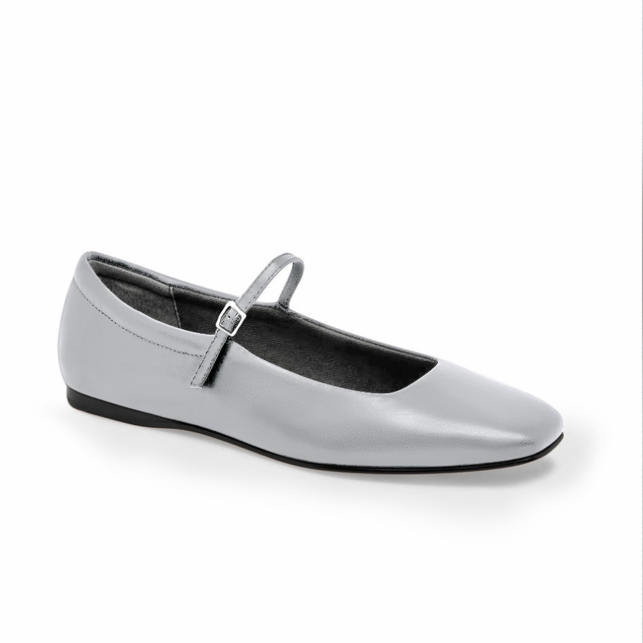 Faux Leather Bailatira Flats Square-Toe - Silver