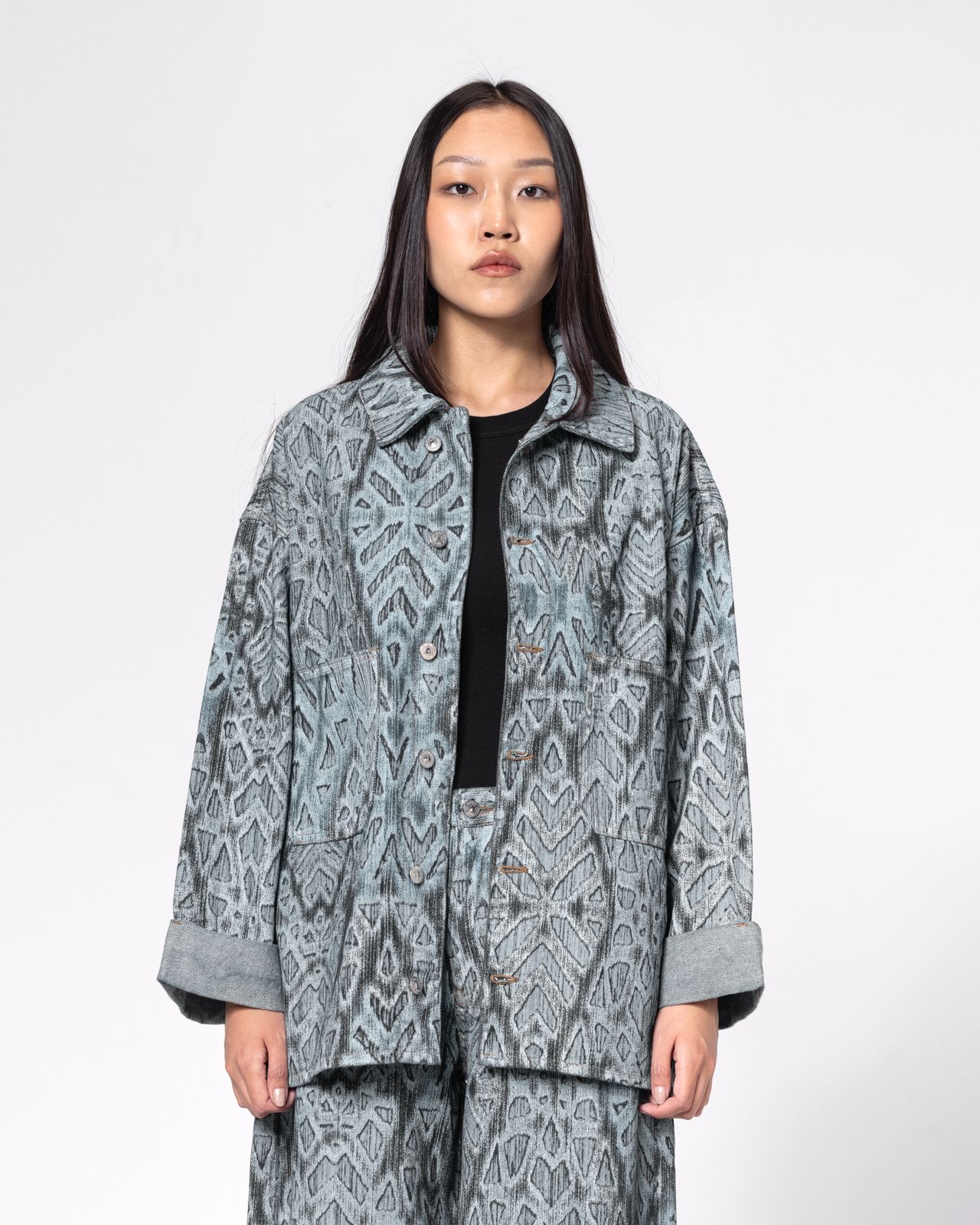 Cotton Iced Jakar Denim Set - Multicolor