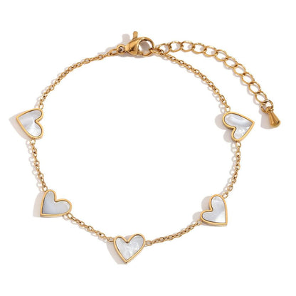 Stainless Steel White Heart Charm Bracelet – Gold