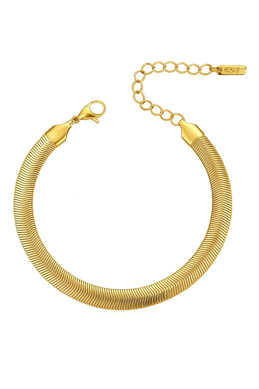Stainless Steel Flat Snake Chain Bracelet – Gold
