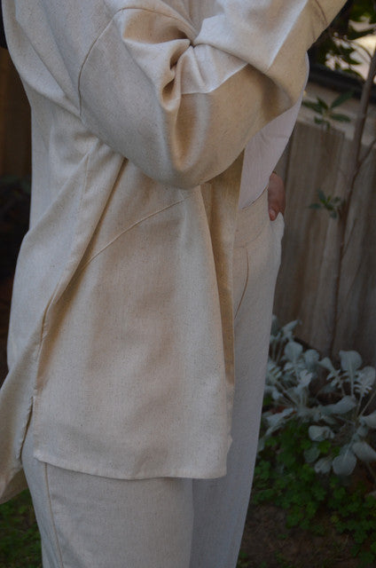 Linen Polka Dot Shirt & Pants Set with Belt – Beige