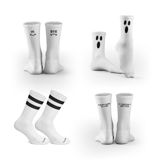 Cotton Crew Socks Set Of 4 - Black & White