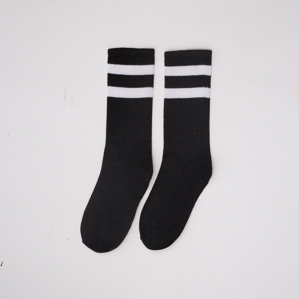 Cotton Basic Striped Crew Socks – Black
