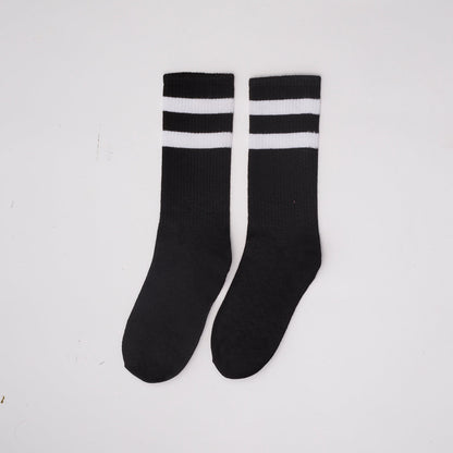 Cotton Basic Striped Crew Socks – Black