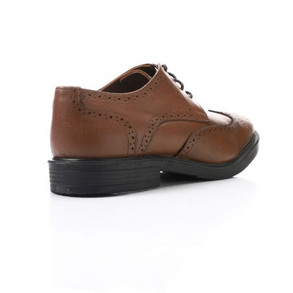 Leather Brogue Oxford Lace-Up Shoes - Brown